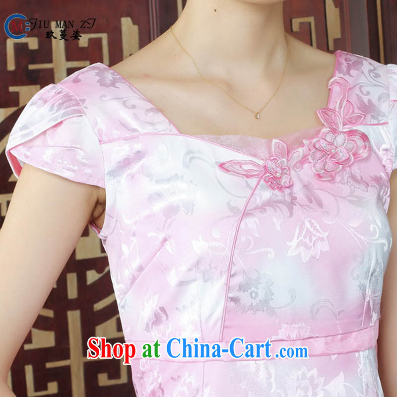 Ko Yo vines into colorful factory direct spring and summer stamp duty cotton round neck improved short-sleeve edge no's graphics waist cheongsam dress D 0237 pink 175/2 XL, capital city sprawl, shopping on the Internet