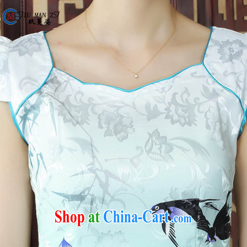 Ko Yo vines into colorful factory outlets (Spring/Summer stamp duty cotton round neck improved short-sleeve edge no's graphics waist cheongsam dress D 0239 white 170/XL, capital city sprawl, shopping on the Internet