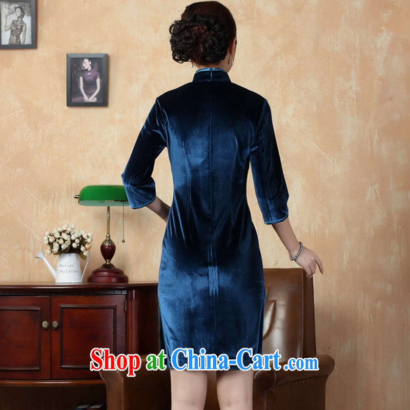 Take the Chinese cheongsam dress, new Chinese improved, for a solid color-stretch-velvet cheongsam 7 sub-cuff - D the Cheong Wa Dae 3XL, figure, and shopping on the Internet