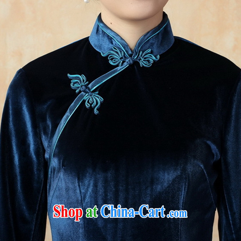 Take the Chinese cheongsam dress, new Chinese improved, for a solid color-stretch-velvet cheongsam 7 sub-cuff - D the Cheong Wa Dae 3XL, figure, and shopping on the Internet