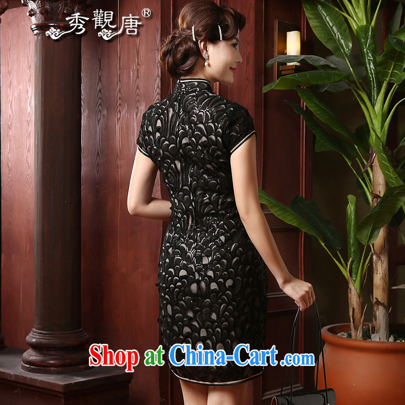 The CYD HO Kwun Tong' mercy dream 2014 summer New Long dresses, Retro upscale style cheongsam dress QD 4703 black short XXL, Sau looked Tang, shopping on the Internet