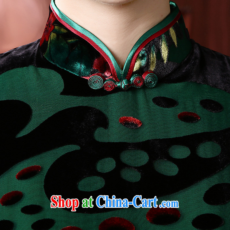The CYD HO Kwun Tong' Peony red Silk Cheongsam retro improved 2014 summer new noble sauna silk QD 4722 green XL, Sau looked Tang, shopping on the Internet