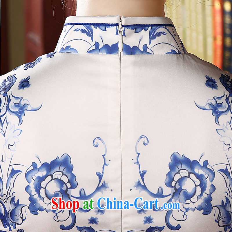 The CYD HO Kwun Tong' Blue Shadow 2015 spring new retro dresses, stylish long-sleeved blue and white porcelain cheongsam QC 4713 white L, Sau looked Tang, shopping on the Internet