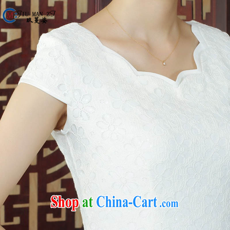 Ko Yo Mephidross beauty factory direct spring and summer retro stylish pure white fresh dresses lace round-collar short-sleeve beauty package and qipao D 0241 white 175/2 XL, capital city sprawl, shopping on the Internet