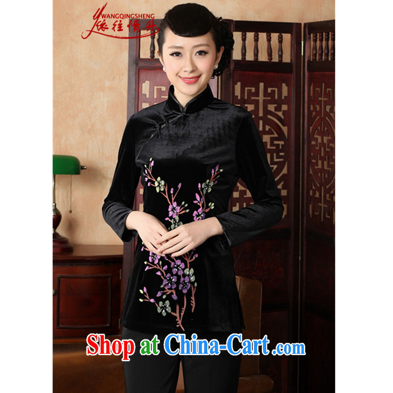 In accordance with the conditions and in the spring and autumn, the stamp duty for cultivating 9 cuff velvet cheongsam shirt LGD_A 0065 _black 3 XL