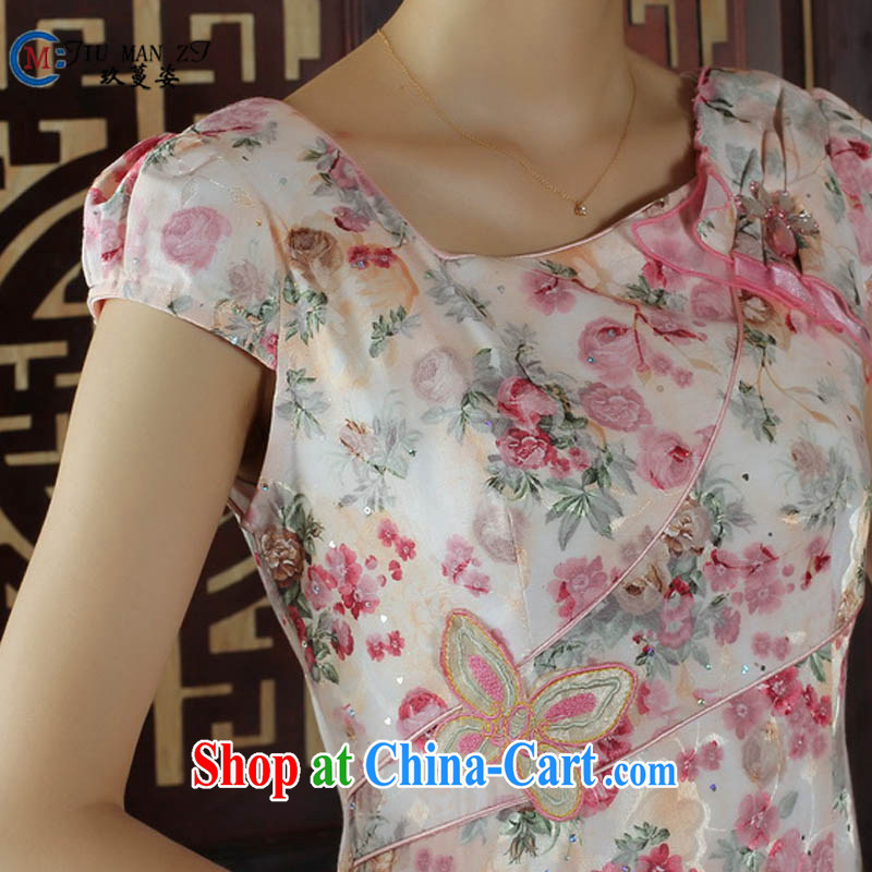 Ko Yo vines into colorful factory outlets (spring/summer and fresh light cotton floral dress short-sleeved round-collar Ethnic Wind stamp pack and qipao D 0242 pink 175/2 XL, capital city sprawl, shopping on the Internet