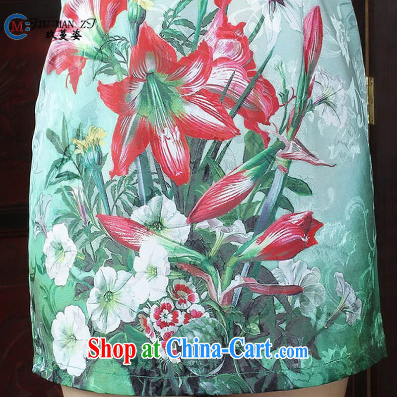 Ko Yo Mephidross colorful factory outlets (Spring/Summer fashion stamp ethnic wind dresses and elegant cotton round neck improved short-sleeved video waist cheongsam D 0243 photo color 175/2 XL, capital city sprawl, shopping on the Internet