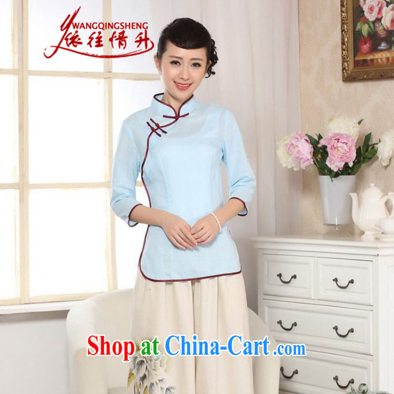 According to the conditions in summer and stylish new linen Ethnic Wind hand-painted blouses Sau San Tong load LGD_A 0070 _2 sky XL