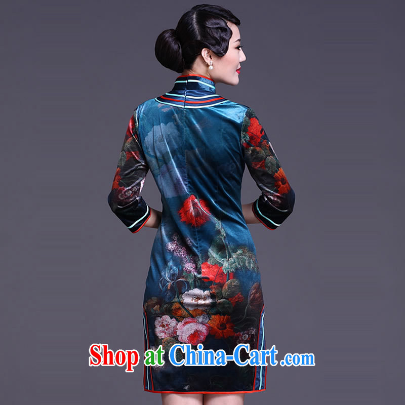 The CYD HO Kwun Tong' blue Ping Hong Kong 2015 spring in antique dresses cuff classic digital stamp dress cheongsam dress G 91,138 XXXL suit, Sau looked Tang, shopping on the Internet