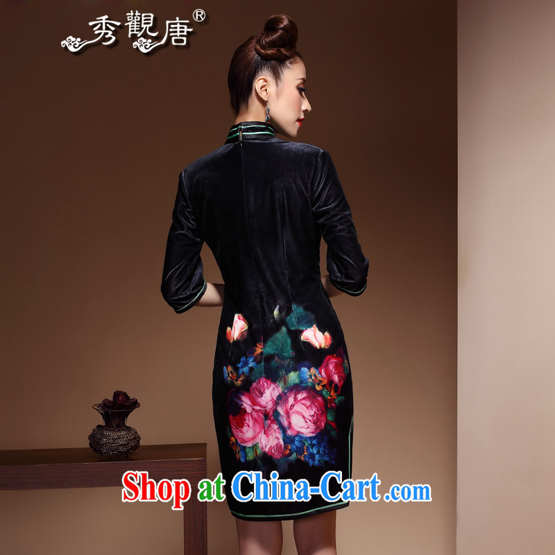 The CYD HO Kwun Tong' Mr NGAN Kam-chuen Hong Kong autumn 2014 the MOM wool dresses retro, for upscale velvet dress skirt QZ 3861 black XXXL, Sau looked Tang, shopping on the Internet