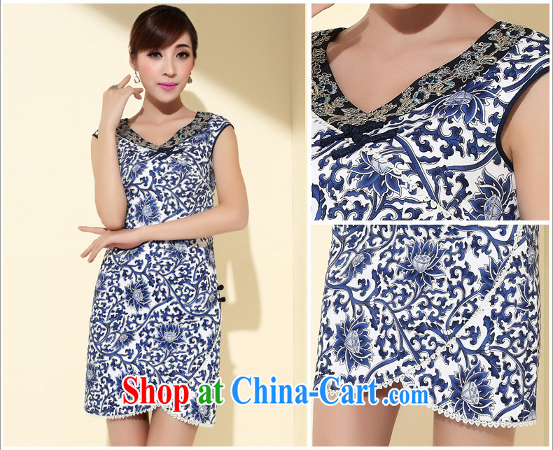 The CYD HO Kwun Tong' color blue 2015 summer improved cheongsam stylish blue and white porcelain short-sleeved cultivating cotton robes QD 4124 fancy XXL pictures, price, brand platters! Elections are good character, the national distribution, so why buy now enjoy more preferential! Health