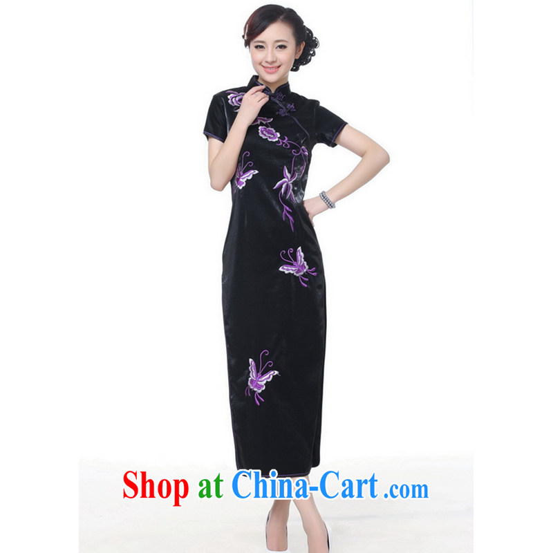 The spend the summer dresses improved retro dresses, for silk Chinese Embroidery long cheongsam dress - A black 2 XL, spend, and, shopping on the Internet