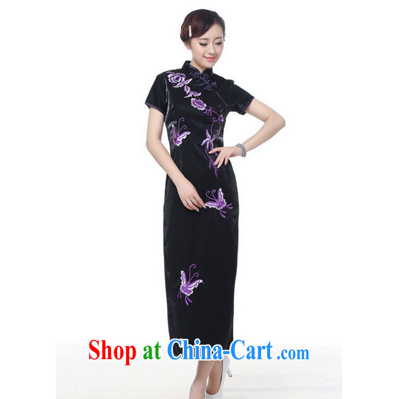 The spend the summer dresses improved retro dresses, for silk Chinese Embroidery long cheongsam dress - A black 2 XL, spend, and, shopping on the Internet