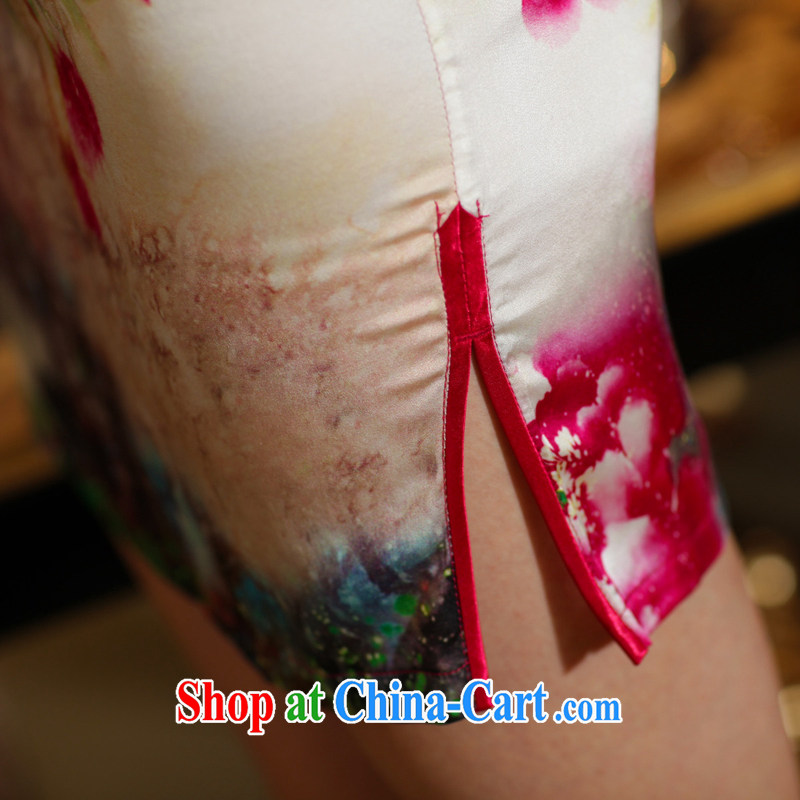 XOVO big ladies, Mr NGAN Kam-chuen (hand-painted silk 2014 summer improved stylish heavy Silk Cheongsam retro sauna Silk Cheongsam dress of snow Peony XXL, XOVO, shopping on the Internet