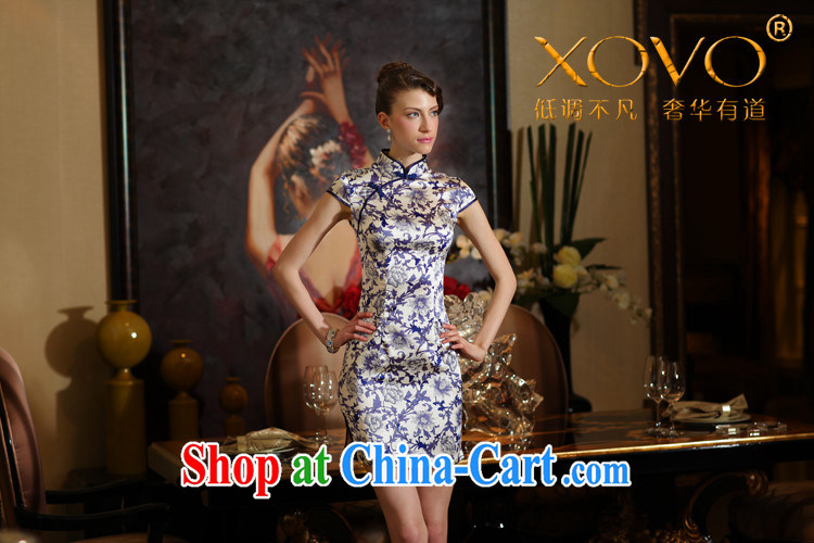 XOVO high-end female big blue and white porcelain 2014 summer improved stylish Silk Cheongsam female retro sauna Silk Cheongsam dress Chan Yuk-ching spent XXL pictures, price, brand platters! Elections are good character, the national distribution, so why buy now enjoy more preferential! Health