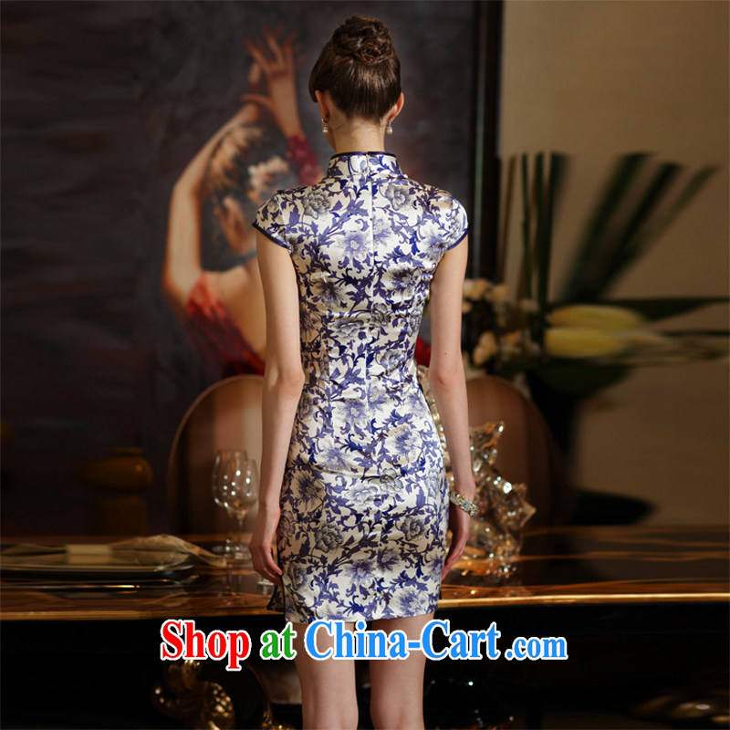 XOVO high-end female big blue and white porcelain 2014 summer improved stylish Silk Cheongsam female retro sauna Silk Cheongsam dress Chan Yuk-ching spent XXL, XOVO, shopping on the Internet