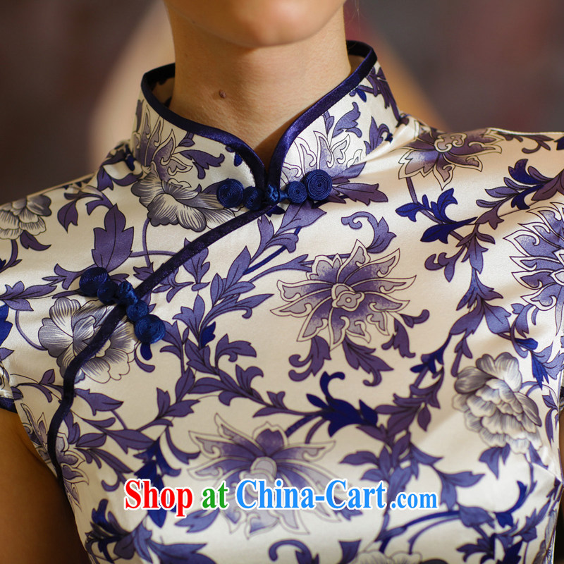 XOVO high-end female big blue and white porcelain 2014 summer improved stylish Silk Cheongsam female retro sauna Silk Cheongsam dress Chan Yuk-ching spent XXL, XOVO, shopping on the Internet