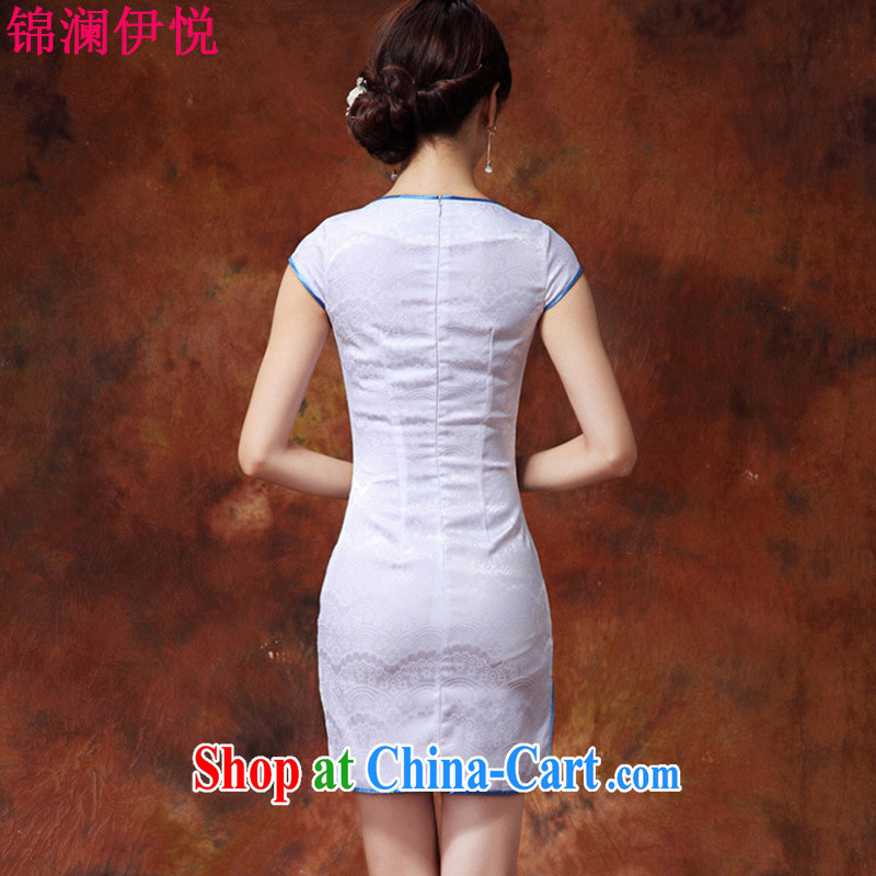 Kam-world the Hyatt 2014 summer new women with short-sleeved beauty embroidery lace-tie video gaunt waist white blue and white porcelain goods improved daily dress short skirt and white black XL, Kam world, Yue, shopping on the Internet