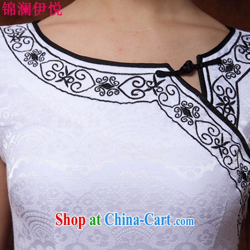 Kam-world the Hyatt 2014 summer new women with short-sleeved beauty embroidery lace-tie video gaunt waist white blue and white porcelain goods improved daily dress short skirt and white black XL, Kam world, Yue, shopping on the Internet