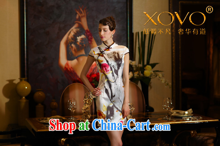 XOVO high-end female 2014 summer, Mr NGAN Kam-chuen hand-painted mulberry silk improved stylish retro Silk Cheongsam shirt sauna Silk Cheongsam dress ink Peony XXL pictures, price, brand platters! Elections are good character, the national distribution, so why buy now enjoy more preferential! Health