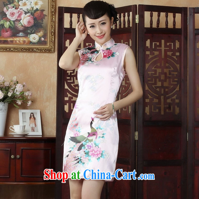 The payment to take the Tang Women's clothes, summer dresses for national costumes Peacock short cheongsam 5 pink 2 XL, spend, and shopping on the Internet