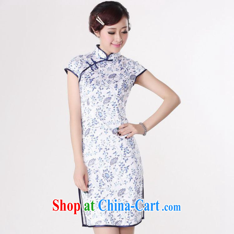 In accordance with the situation in summer 2015 trendy new products, for a tight budget stamp short sleeve cheongsam LGD/D 0205 #Blue on white 2 XL pictures, price, brand platters! Elections are good character, the national distribution, so why buy now enjoy more preferential! Health