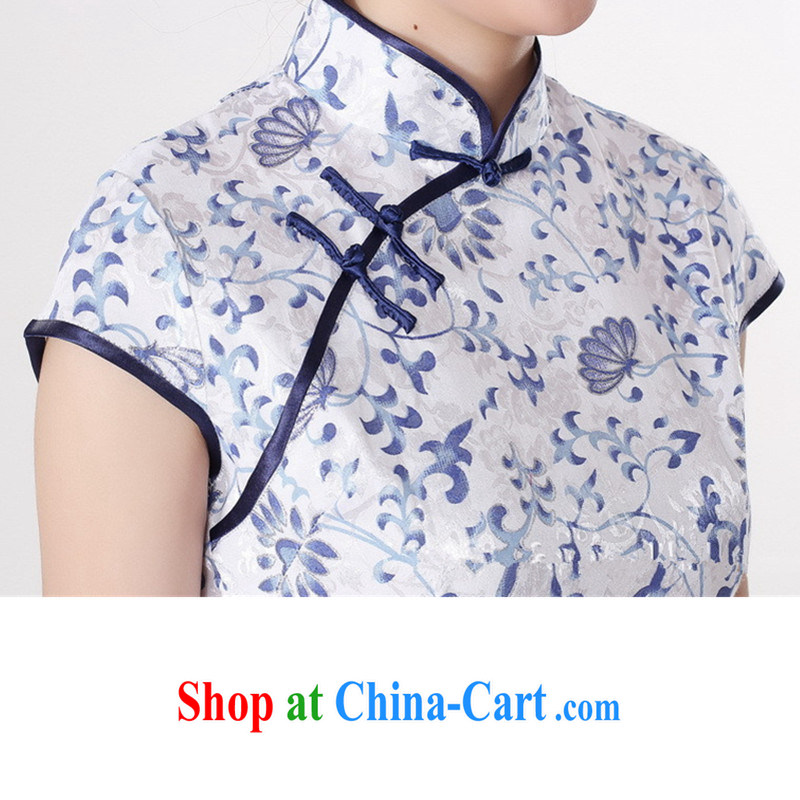 In accordance with the situation in summer 2015 trendy new products, for a tight budget stamp short sleeve cheongsam LGD/D 0205 #Blue on white 2 XL, according to the situation, and, on-line shopping