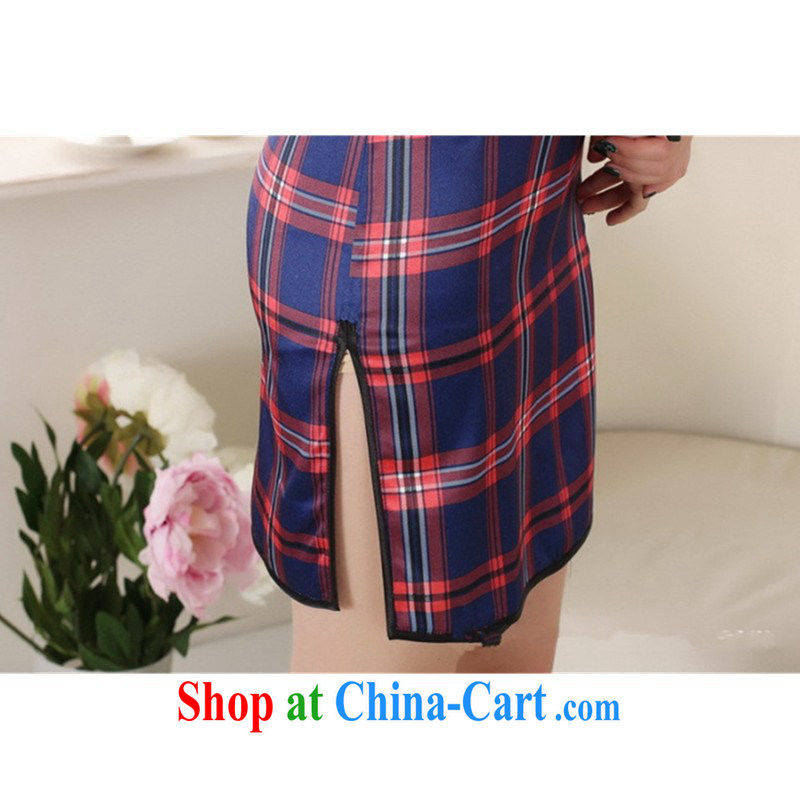 According to the conditions in summer and stylish new products, for a tight plaid stitching cultivating cheongsam dress LGD/D 0202 #blue 2 XL, according to the situation, and, on-line shopping