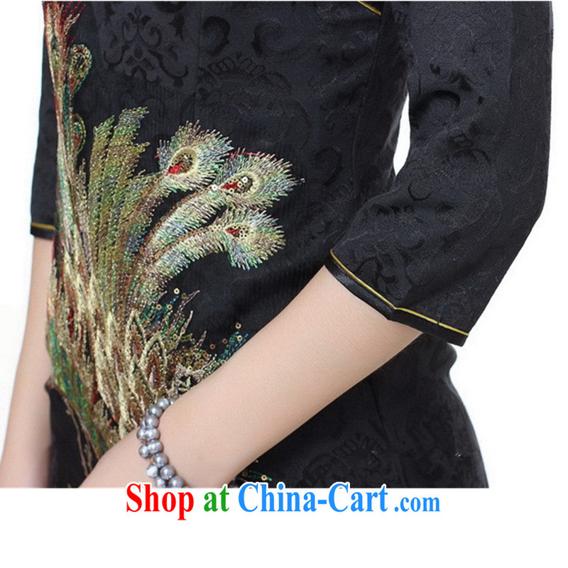 In accordance with the conditions in summer and stylish new female Chinese qipao, for Peacock embroidery cheongsam beauty dresses LGD/E 0012 #black 2 XL, to rise, and shopping on the Internet