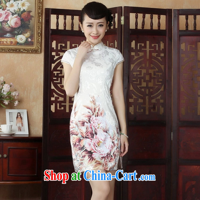 The payment to spend the short summer load the cheongsam dress, for a tight outfit improved retro cotton short cheongsam 50 white XL, figure, and shopping on the Internet