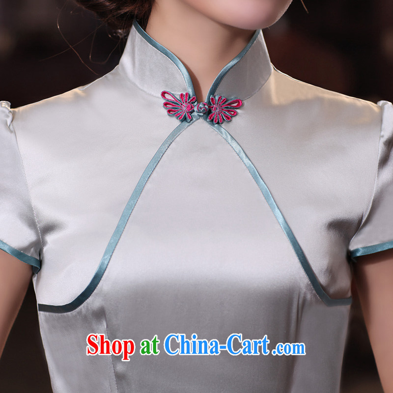 Birds of surplus land in spring 2015 the new Chinese Antique short Silk Cheongsam shirt QD 531 silver L, birds love, and shopping on the Internet