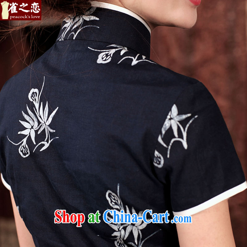 Birds love to chat poems 2015 spring new traditional Hmong batik short cotton the cheongsam shirt Indigo XXXL, birds of the land, and, online shopping
