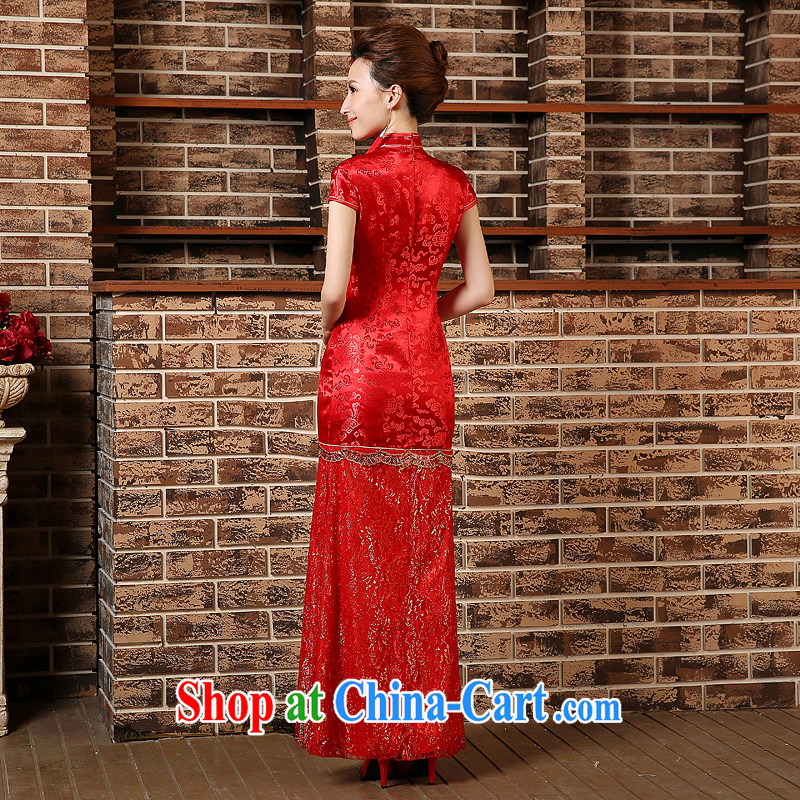 Flower Angel, marriage, bridal cheongsam embroidered Bong-long red dresses and stylish graphics thin, cheongsam dress evening dress uniform toasting red XXL, flower Angel (DUOQIMAN), online shopping