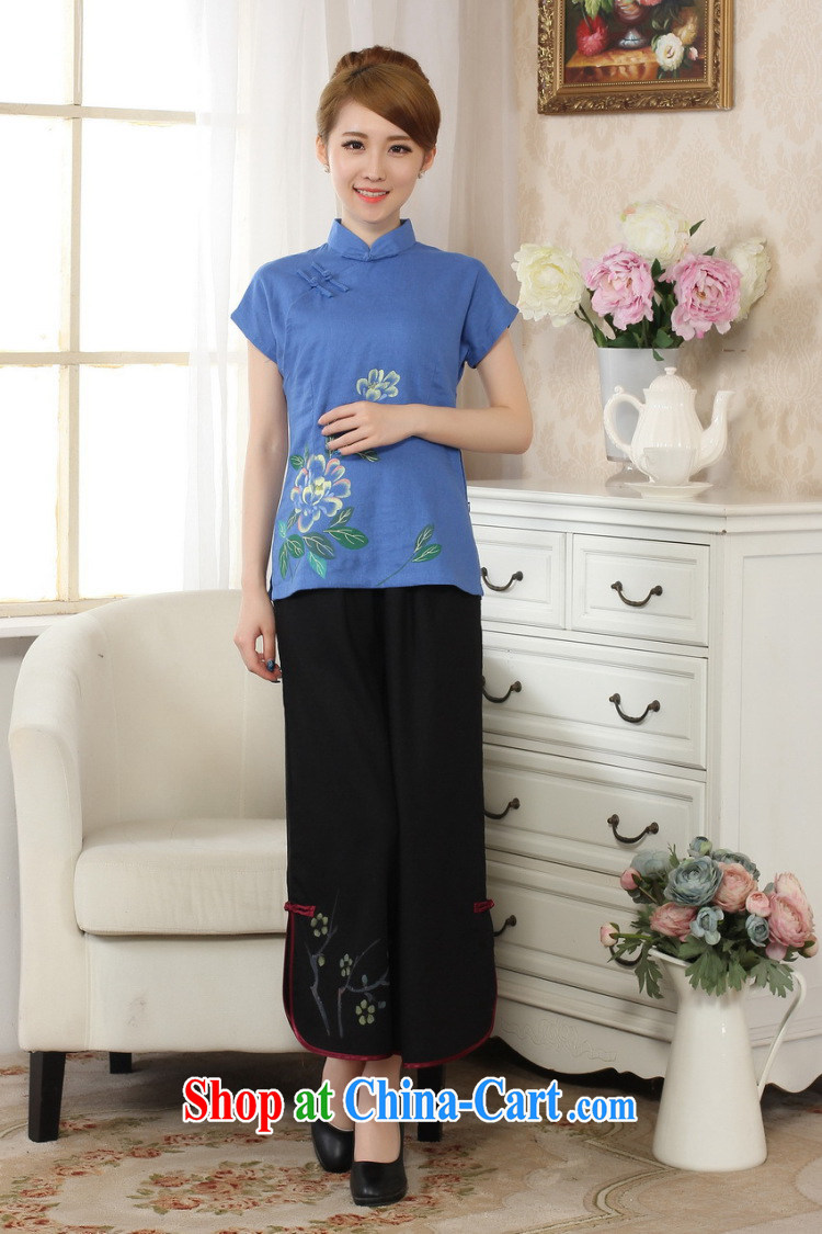 Take the new girls summer hand-painted dresses T-shirt cotton the linen Chinese Ethnic Wind blouses short-sleeved Tang is improved, for package mail blue 2 XL pictures, price, brand platters! Elections are good character, the national distribution, so why buy now enjoy more preferential! Health