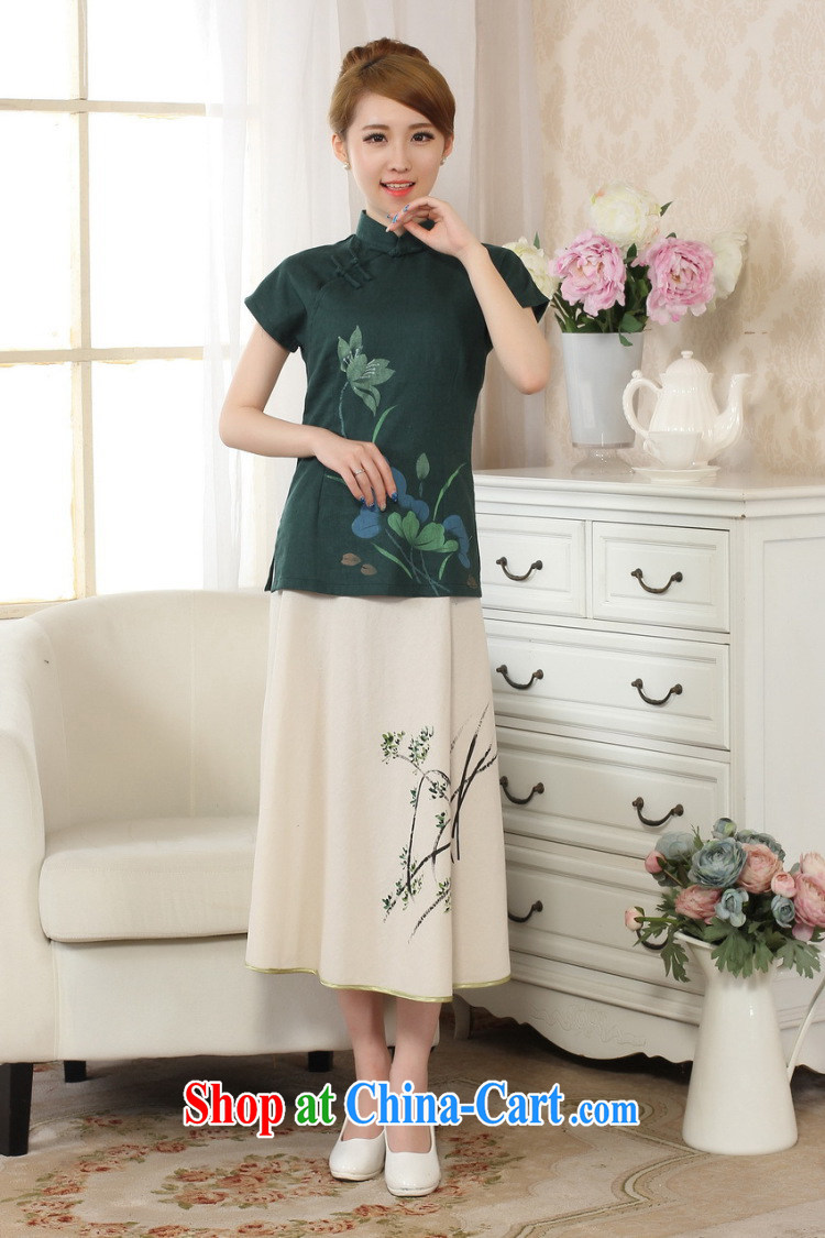 Take the new girls summer hand-painted dresses T-shirt cotton the linen Chinese Ethnic Wind blouses short-sleeved Tang is improved, for package mail blue 2 XL pictures, price, brand platters! Elections are good character, the national distribution, so why buy now enjoy more preferential! Health