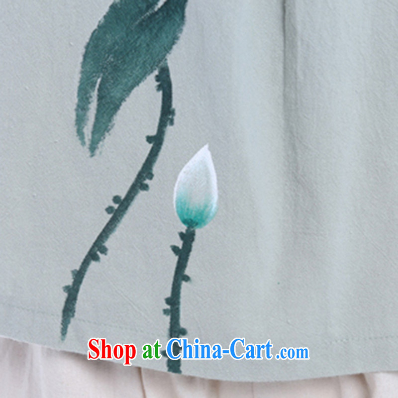 LO . MU Beauty autumn cotton the female hand-painted Lotus 7 cuff antique hand-tie China wind jacket green L (the Code), LO . MU Beauty, shopping on the Internet