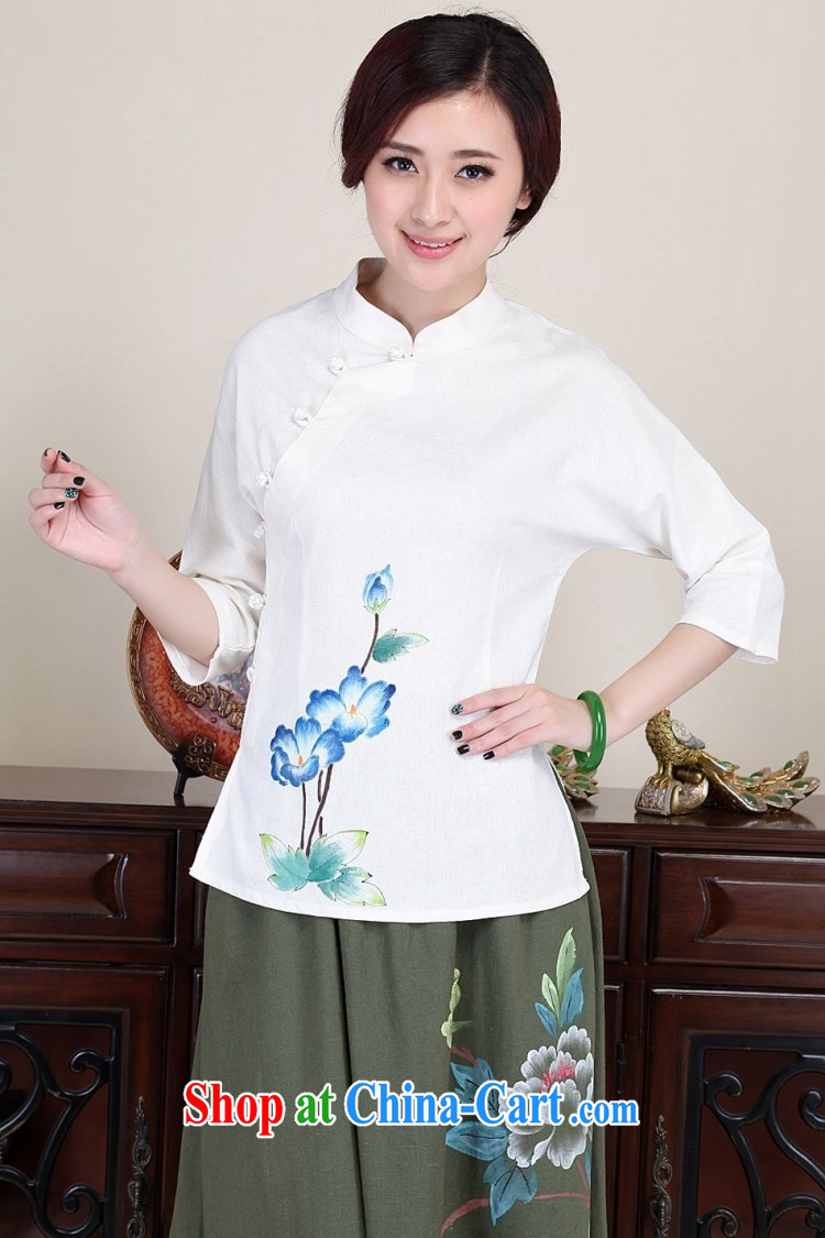 LO . MU Beauty autumn basket, the female hand-painted 4, T-shirt 7 cuff retro-buckle Tang on China wind white XXL the XL pictures, price, brand platters! Elections are good character, the national distribution, so why buy now enjoy more preferential! Health