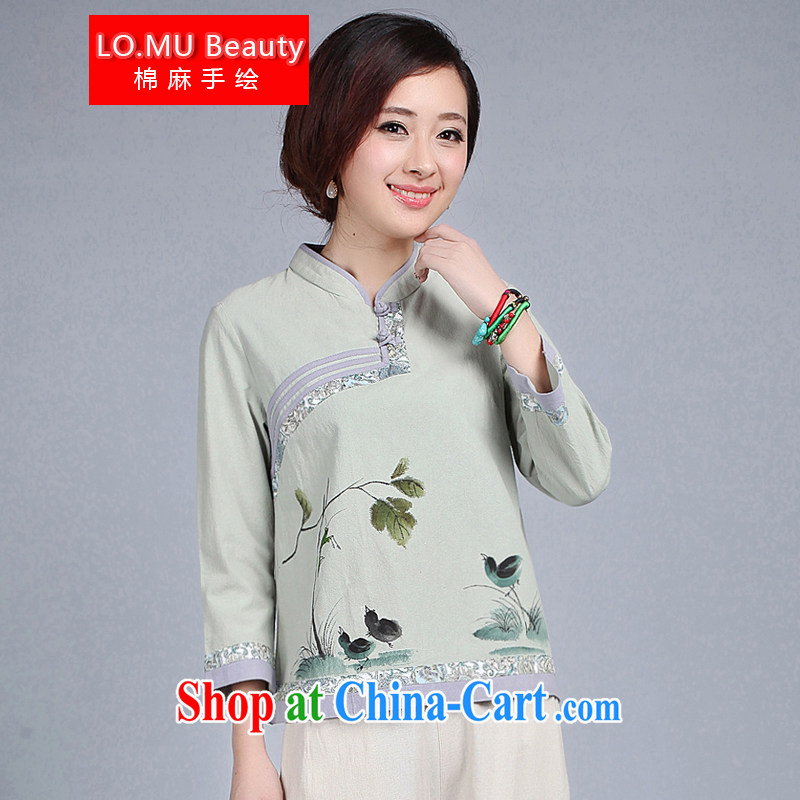 LO . MU Beauty autumn new female units in the sleeveless Chinese Chinese Antique hand painted Chinese Feng Shui the green XXL the XL