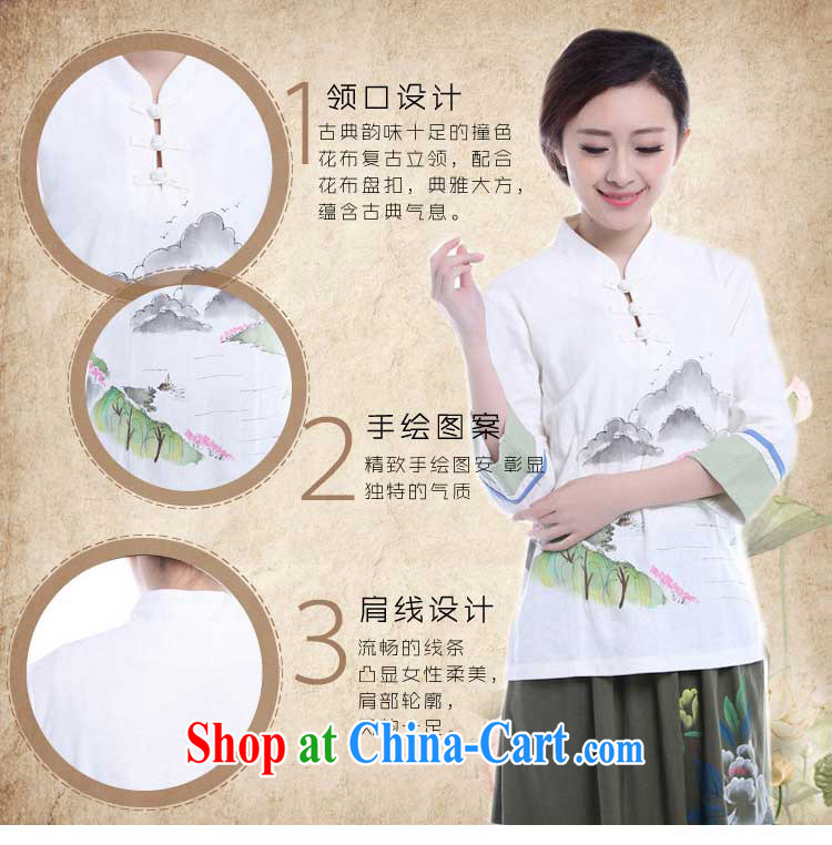 LO . MU Beauty cotton the girl fall, small, for a hand-painted T-shirt improved Chinese Han-summer retro art Feng Shui ink landscape painting white XXL the XL pictures, price, brand platters! Elections are good character, the national distribution, so why buy now enjoy more preferential! Health