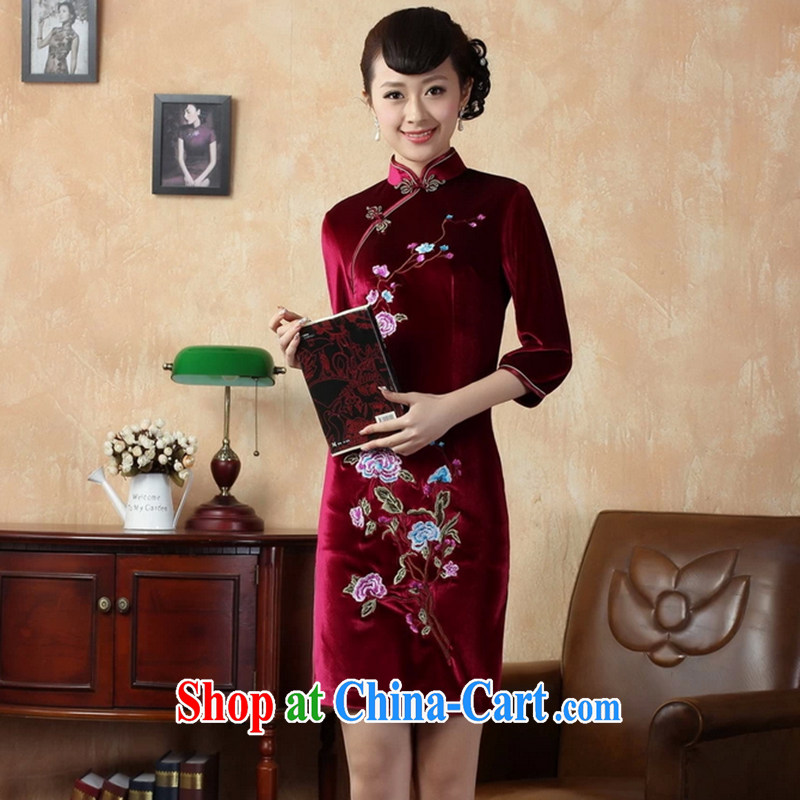 Spend the autumn and the new outfit Tang Women's clothes, collar stretch the wool embroidery, short sleeves cheongsam picture color 2 XL, spend, and shopping on the Internet