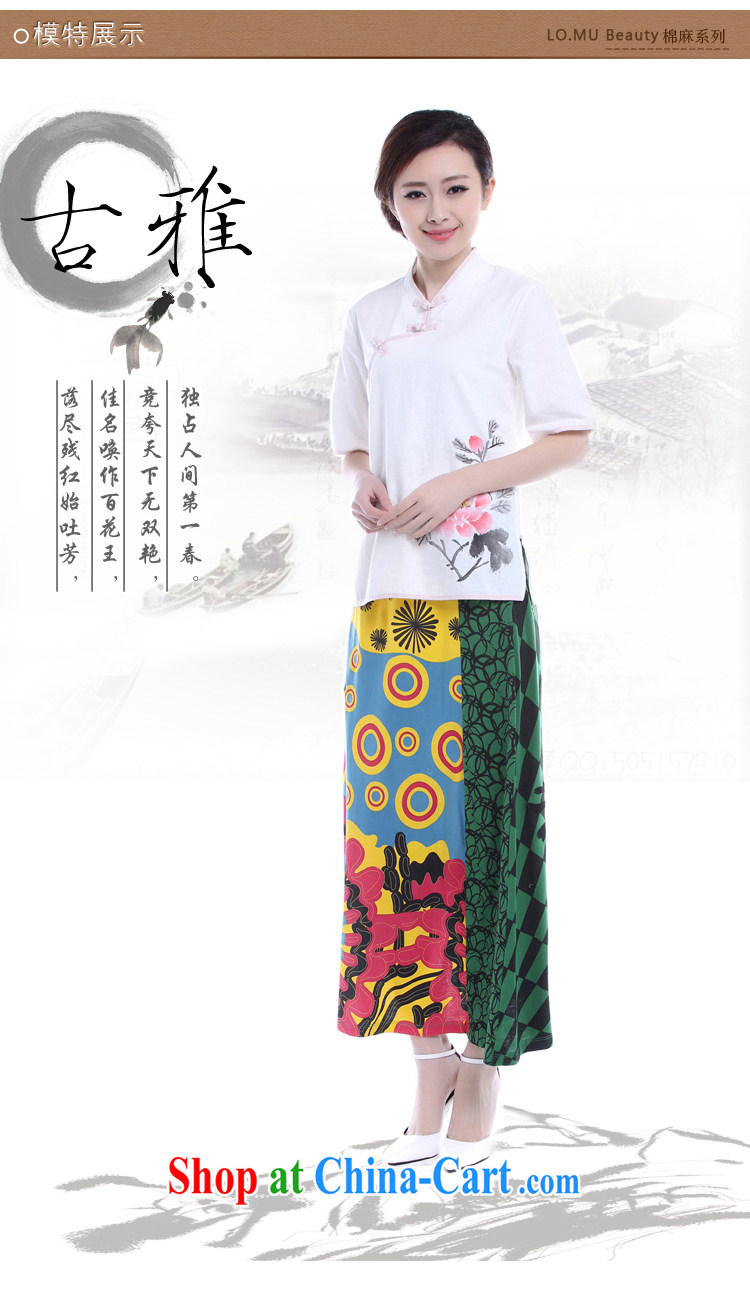 LO . MU Beauty original cotton the autumn, pink Peony hand-painted Chinese style Chinese Antique leisure Chinese T-shirt ladies white XS the smaller pictures, price, brand platters! Elections are good character, the national distribution, so why buy now enjoy more preferential! Health
