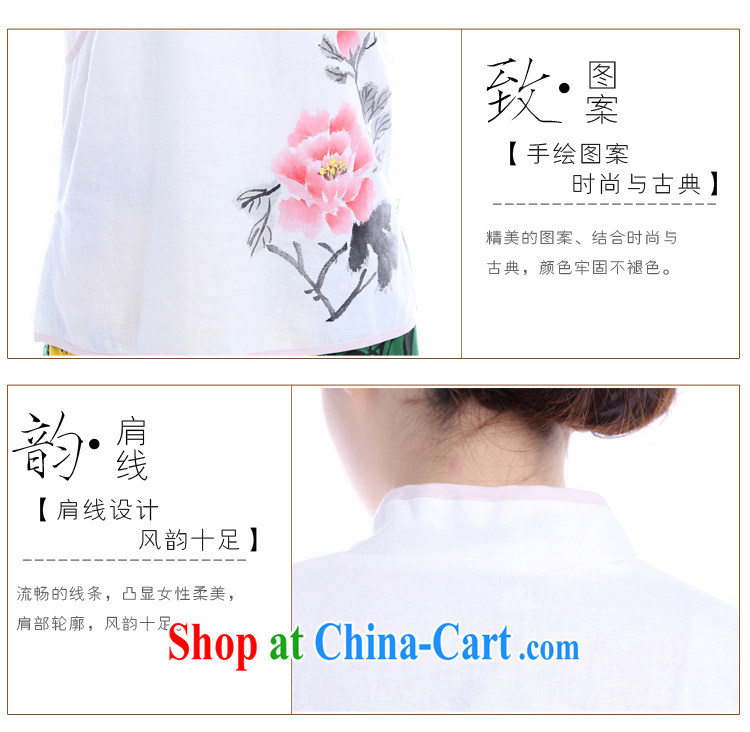 LO . MU Beauty original cotton the autumn, pink Peony hand-painted Chinese style Chinese Antique leisure Chinese T-shirt ladies white XS the smaller pictures, price, brand platters! Elections are good character, the national distribution, so why buy now enjoy more preferential! Health