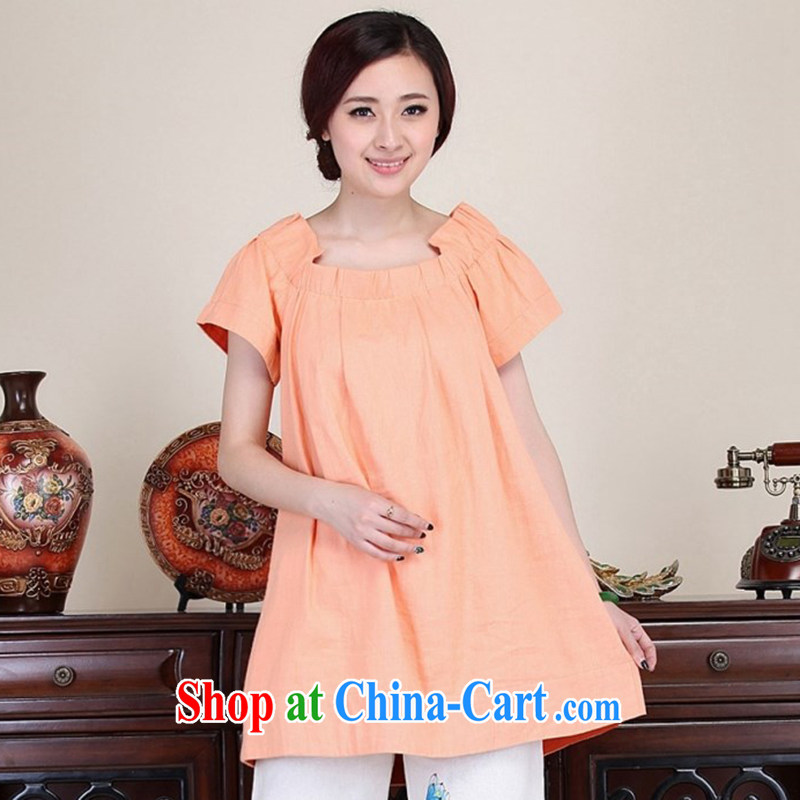 LO . MU Beauty autumn ladies' China's air-quality color cotton the classic fans hem for dolls in the long T-shirt, light orange color code, LO . MU Beauty, shopping on the Internet