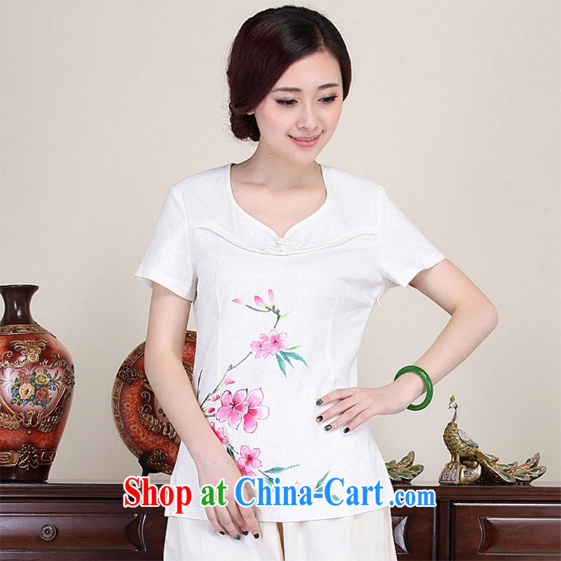LO . MU Beauty 2014 summer cotton the female hand painted mahogany short-sleeved T-shirt retro-buckle avenue for Chinese China wind white XXL the XL, LO . MU Beauty, qipao/Tang, and shopping on the Internet