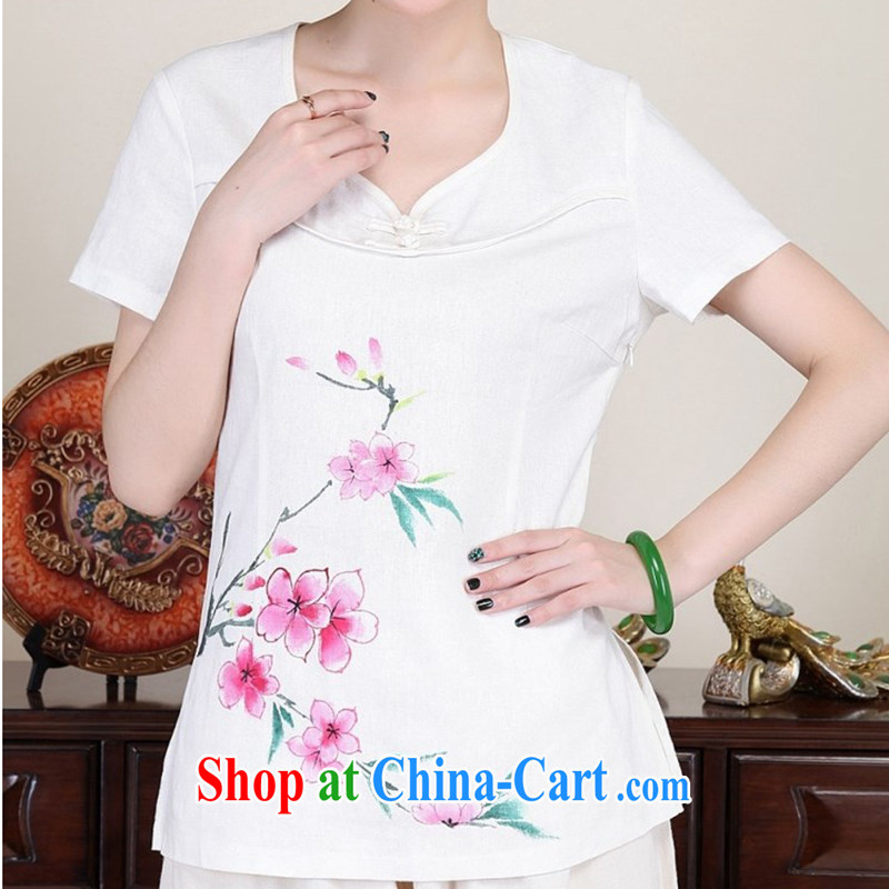 LO . MU Beauty 2014 summer cotton the female hand painted mahogany short-sleeved T-shirt retro-buckle avenue for Chinese China wind white XXL the XL, LO . MU Beauty, qipao/Tang, and shopping on the Internet