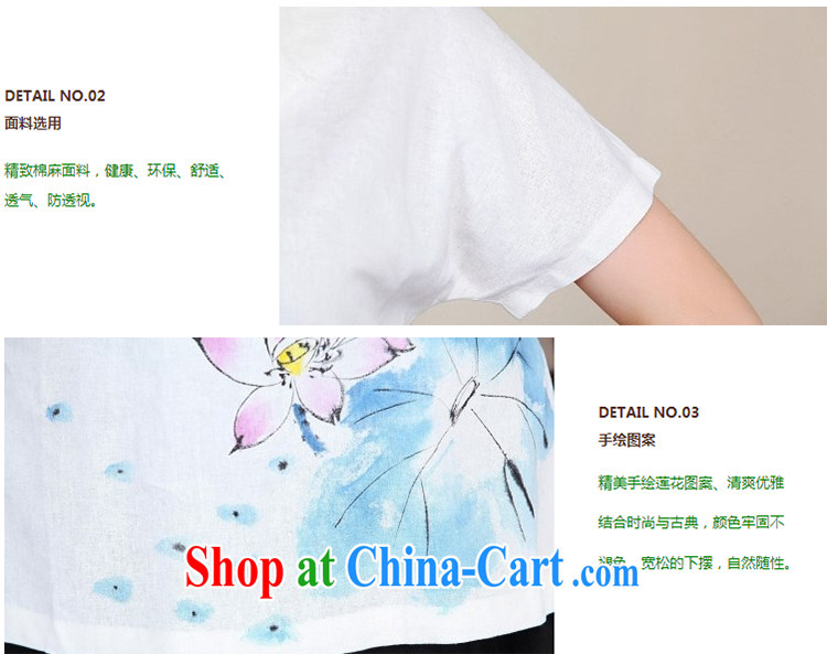 LO . MU Beauty original cotton the female hand-painted Lotus T-shirt Chinese wind-tie short-sleeved business for Chinese White XXL the XL pictures, price, brand platters! Elections are good character, the national distribution, so why buy now enjoy more preferential! Health