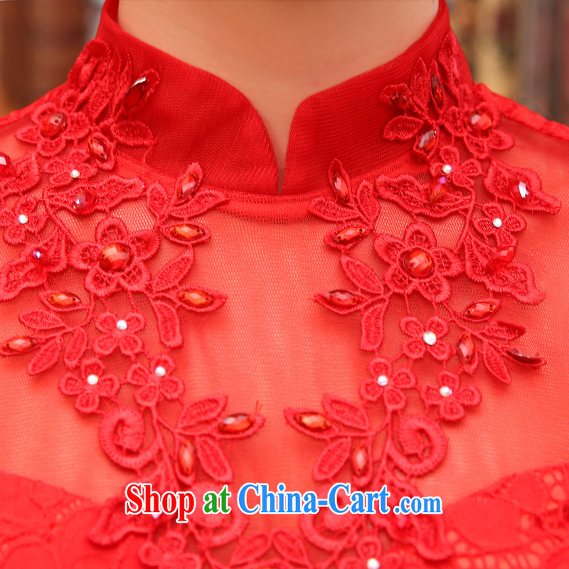 Early Morning, 2014 new cheongsam dress short wedding dresses, red lace retro improved wedding bridal toast serving red 155/S morning land, shopping on the Internet