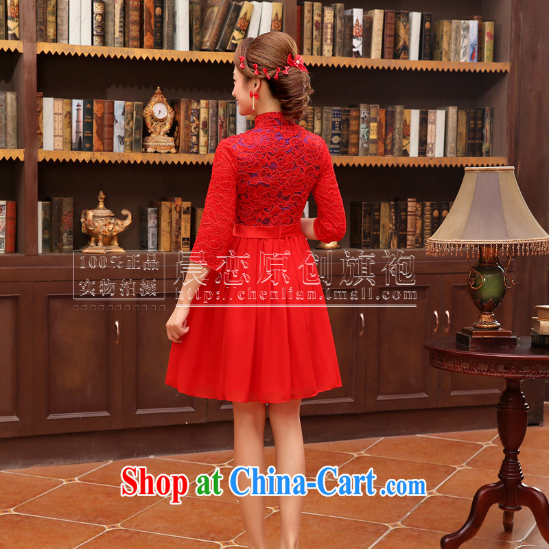 Morning land improvement marriage dresses red bows service bridal dresses stylish short sleeves, lace 2014 New Red XXL morning land, shopping on the Internet