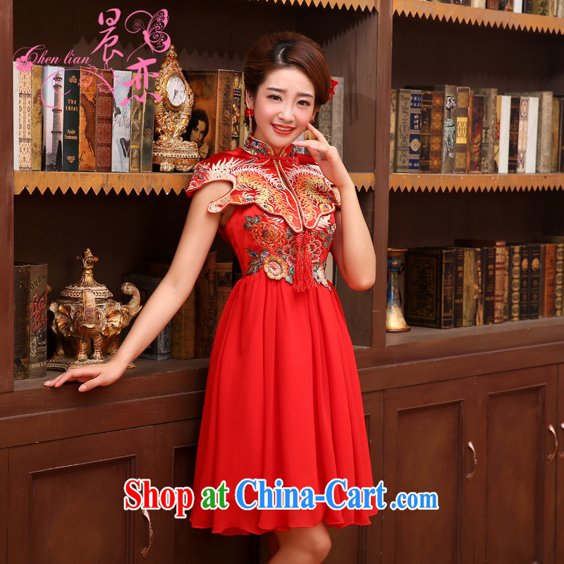 Morning love 2014 new dresses wedding dress short dress red lace retro improved wedding bridal toast serving red XXL