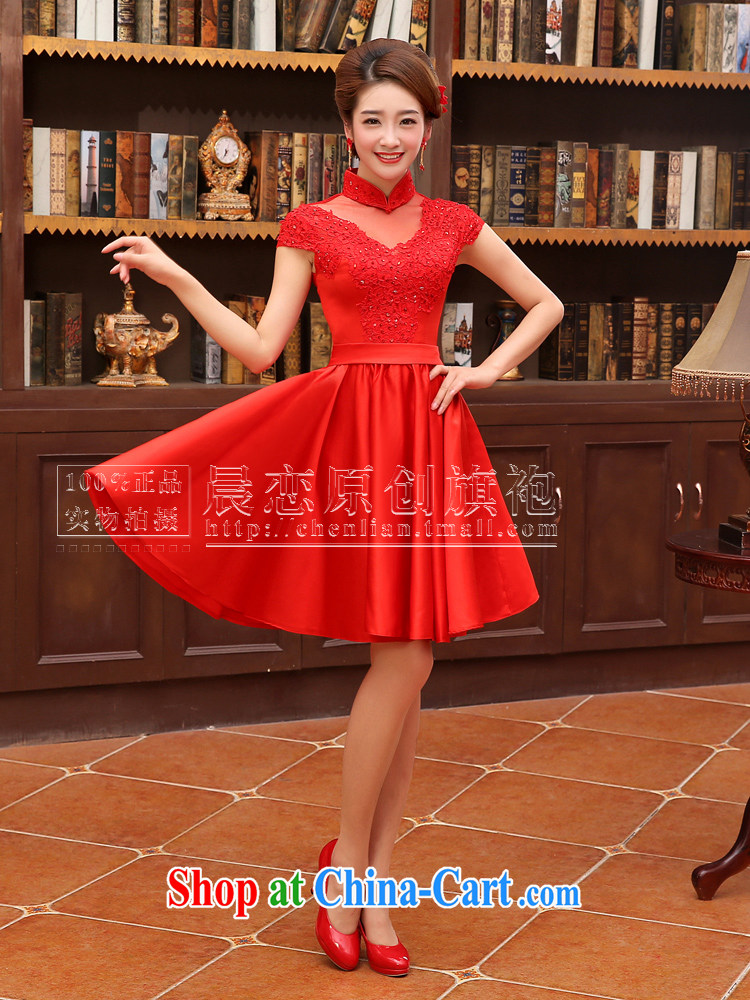 Early Morning, 2014 new cheongsam dress short wedding dresses, red lace retro improved wedding bridal toast serving red M pictures, price, brand platters! Elections are good character, the national distribution, so why buy now enjoy more preferential! Health